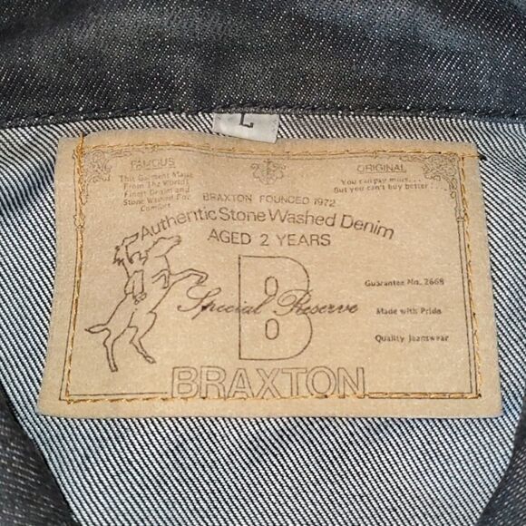 Vintage Braxton Special Reserve Dark Sonewashed Denim Jacket Size L - Picture 3 of 7